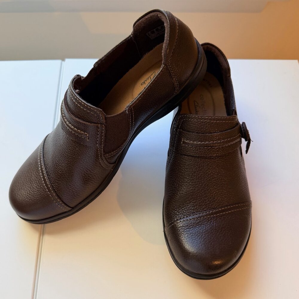 Clarks Cheyn Madi Women's leather slip-on shoes, Dark brown, Size 8M